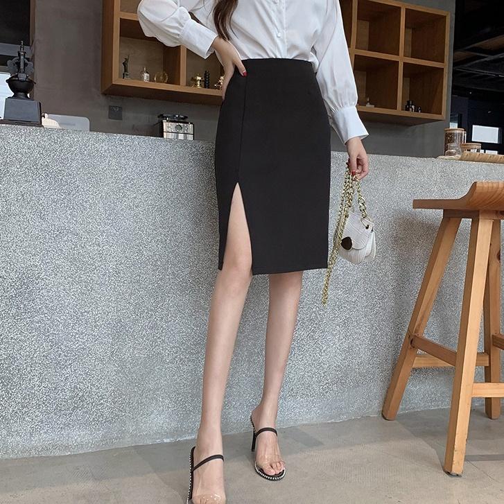 Chân Váy Công Sở Bút Chì Xẻ Tà Trước CHIPY Dài Tới Gối Lưng Thun Cạp Cao Màu Đen Chất Umi Cao Cấp Co Giãn 4 Chiều MCV006