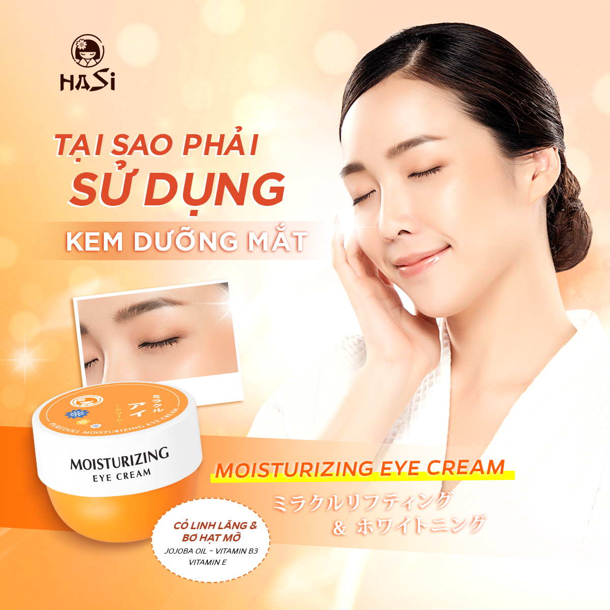 KEM DƯỠNG GIẢM NHĂN &amp; THÂM QUẦNG MẮT - HASI KOKESHI PUREDOLL MOISTURIZING EYE CREAM