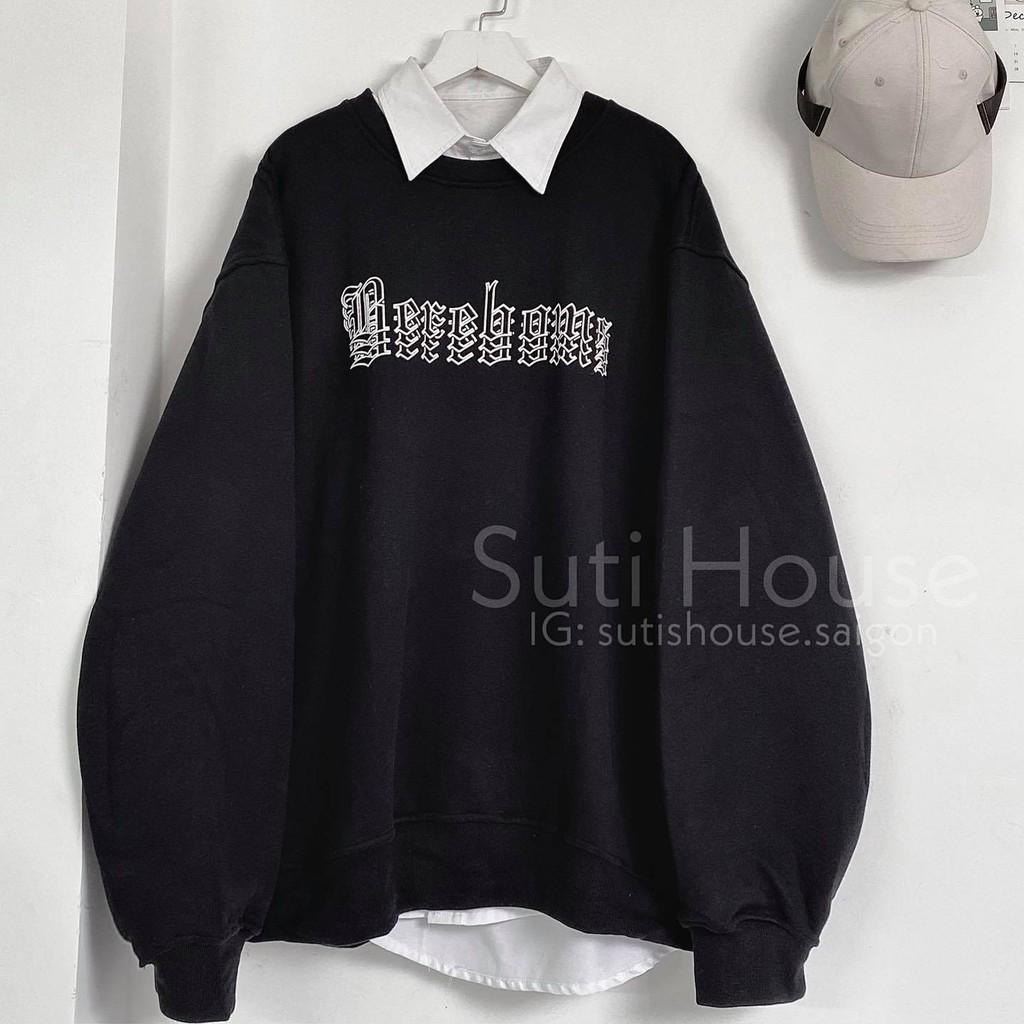 Áo Sweater In Chữ Trắng Unisex Nam Nữ Form Rộng Vải Mềm Mịn Phong Cách Ulzzang - Suti House