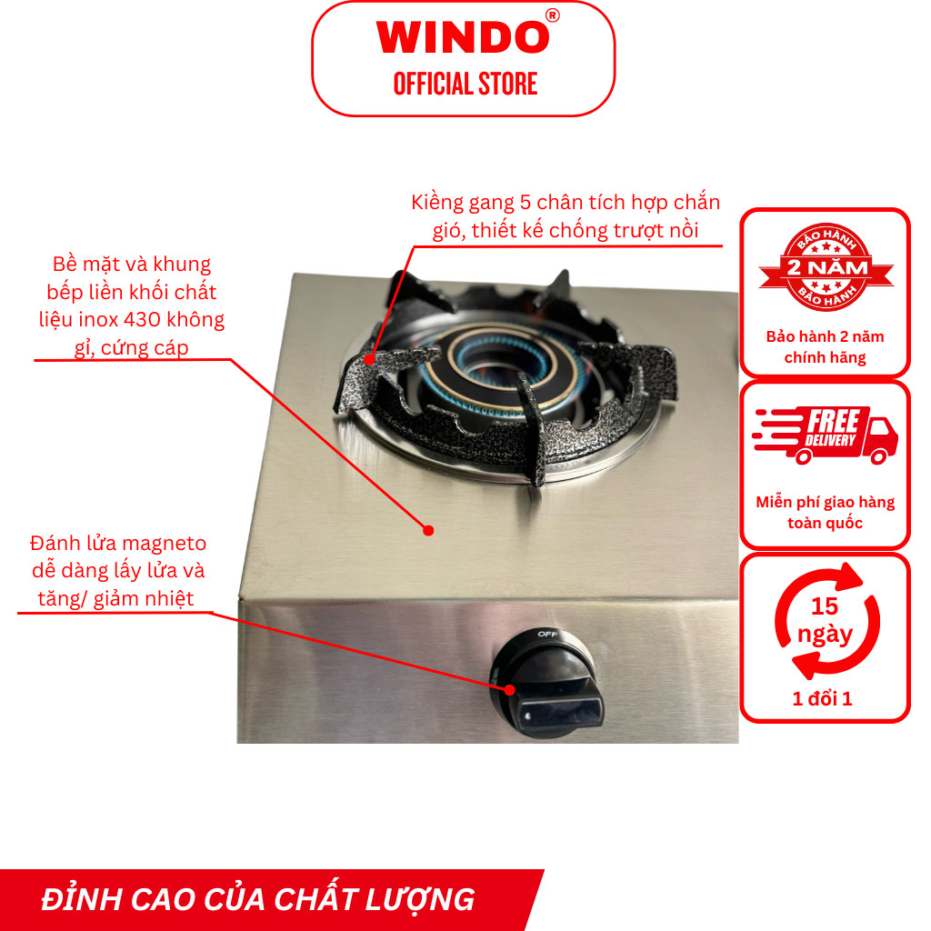 Bếp Gas Công Nghiệp Thấp Áp 3 Lò WINDO - 310 | Bếp gas 3 lò sen lửa lớn nấu nhanh hơn- Hàng Chính Hãng
