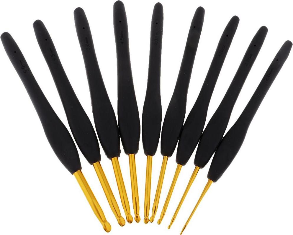 9 Chiếc Nhôm Móc Kim Bộ Tay Cầm Mềm Màu Đen 2 Mm-6 Mm