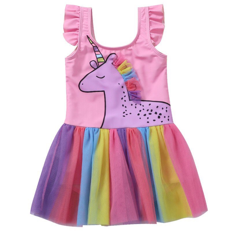 Đồ bơi bé gái ngựa hồng Pony cầu vồng sát nách liền thân siêu xịn mẫu mới hè 2-8T (8-28kg)