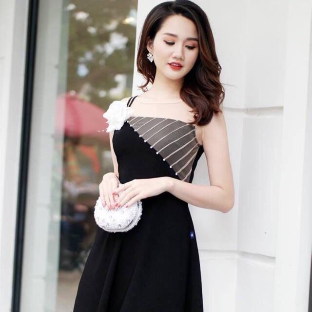 Đầm tiệc phối lưới đính hoa