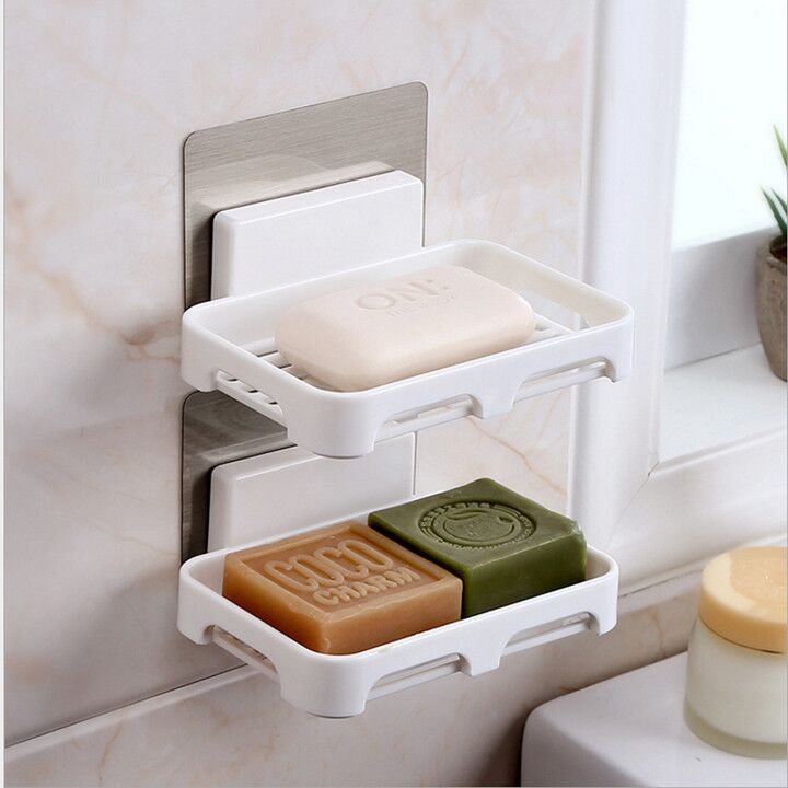 Bộ 2 Khay để xà phòng bằng nhựa dán tường màu trắng