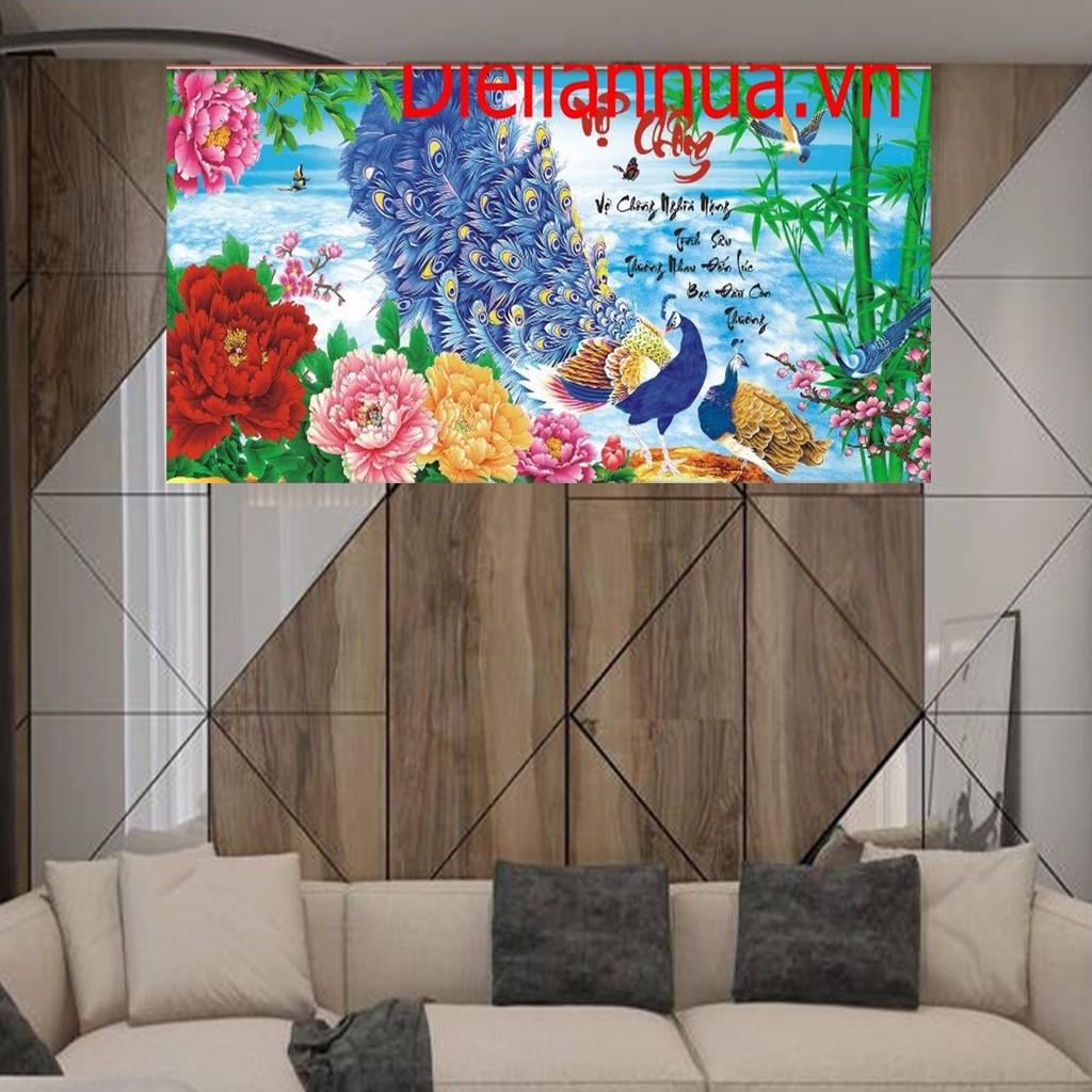 Tranh đá vợ chồng công xanh DF577 - kích thước: 90 * 45cm.
