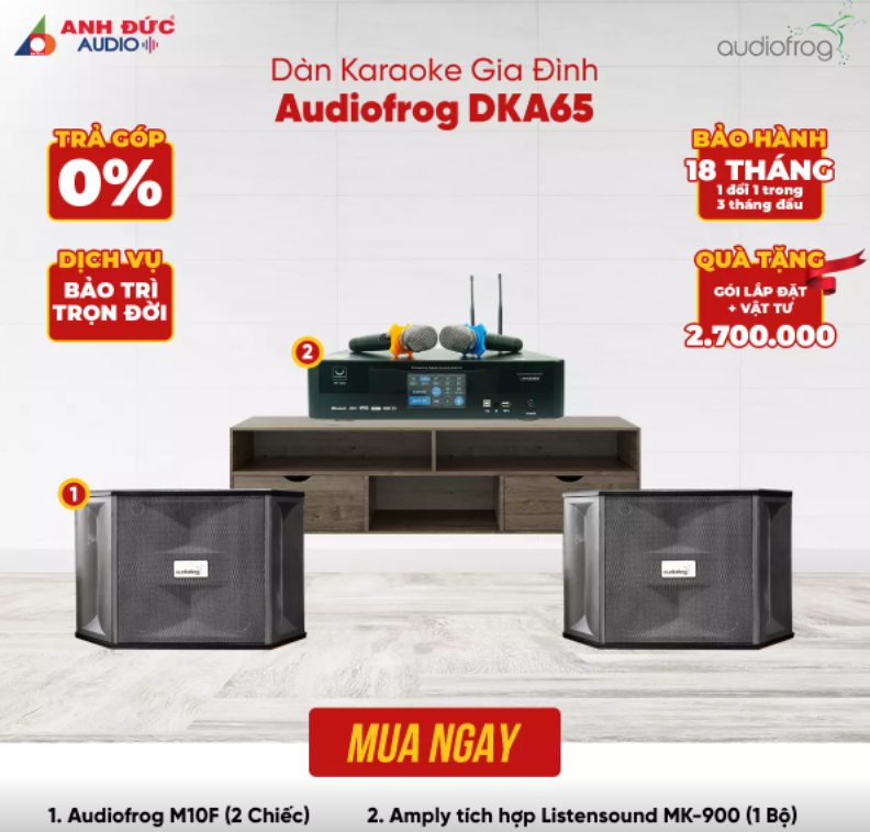 Dàn Karaoke Gia Đình Audiofrog DKA65 (2 Loa Audiofrog M10F + 1 Bộ Amply Neko AK3500) - Hàng Chính Hãng