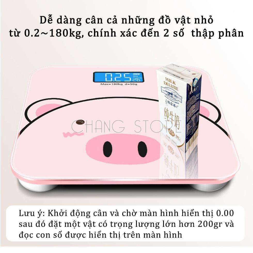 Cân điện tử mặt kính cường lực, thiết kế gọn nhẹ hình heo hồng siêu dễ thương