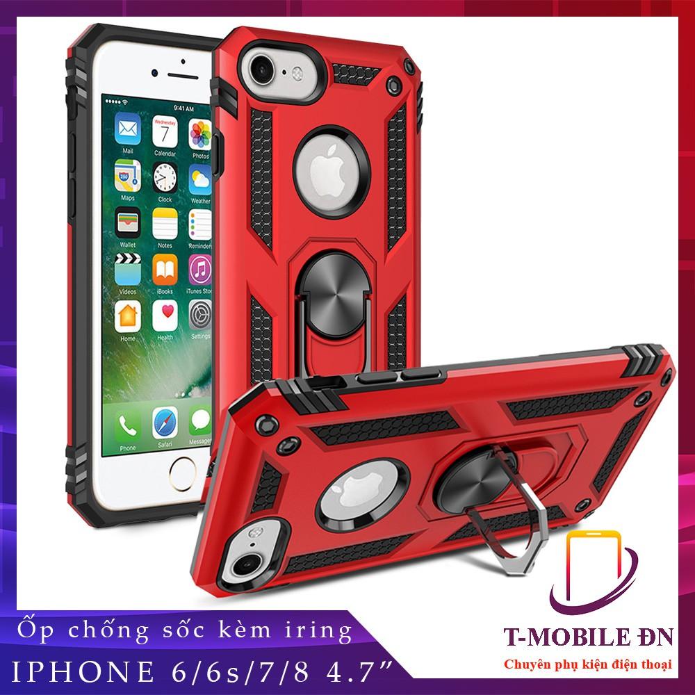 Ốp lưng cho iPhone 6 6s 7 8 chống sốc 2 lớp kèm nhẫn iring làm giá đỡ