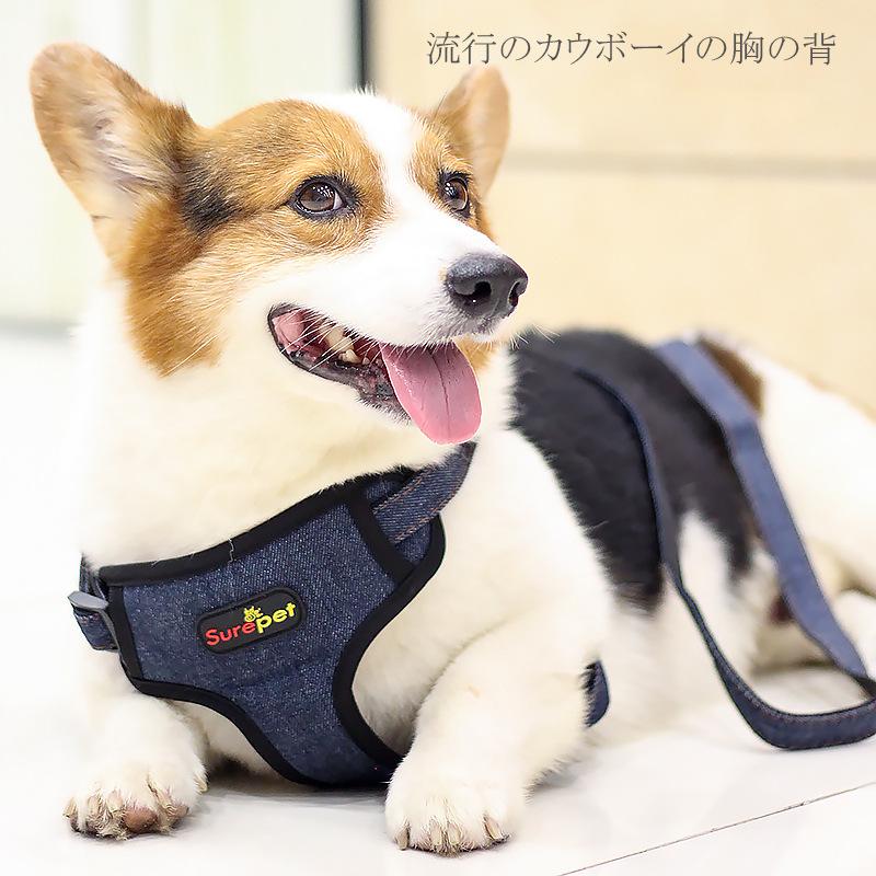 Giá thấp nhất Phương pháp Corgi mới của Amazon dây xích dắt chó vừa và nhỏ xích xích chó dây đeo ngực denim bộ dây xích