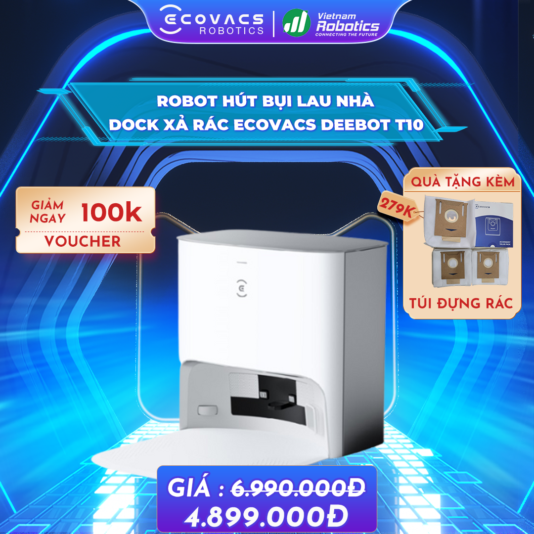 Robot Hút Bụi Ecovacs Deebot T10, Công Nghệ Quét Laser, Lực Hút Lớn Lên Tới 3000Pa - Hàng Chính Hãng