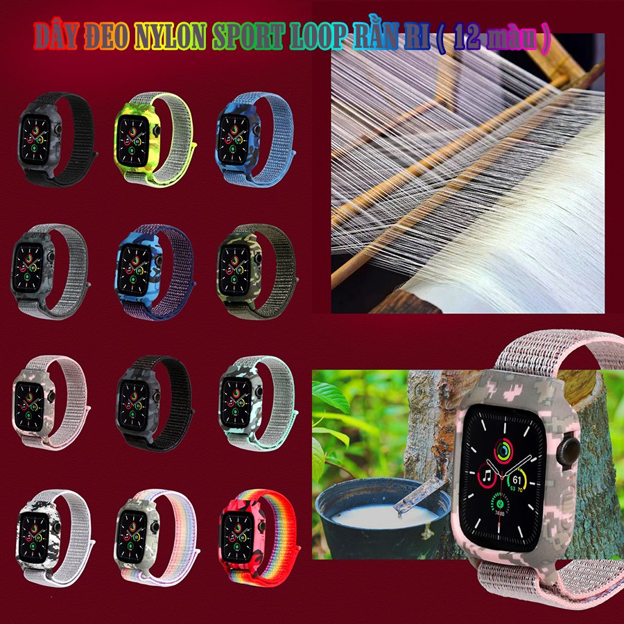 Mua Dây Đeo Dành Cho Apple Watch Tặng Miếng Dán Cường Lực Apple Watch Series 6/5/4/3/2/1 - Dây đeo dành cho Apple Watch Sport Loop Nylon liền ốp silicon rằn ri size 38/40/42/44mm - đủ màu