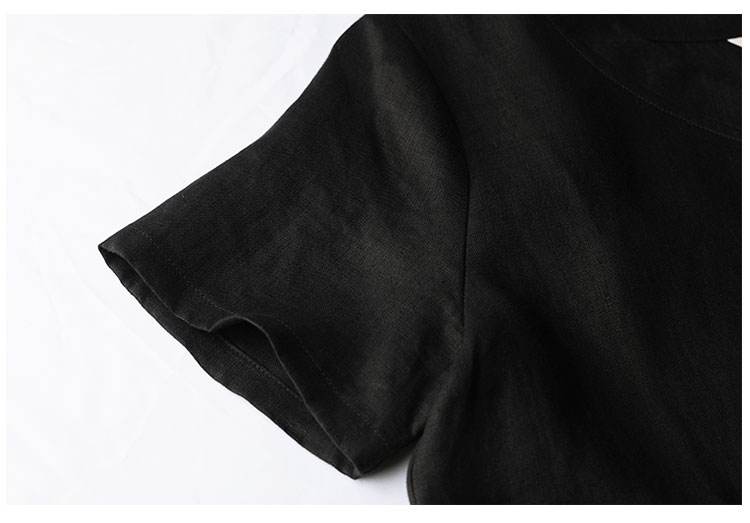 Đầm linen dáng suông cổ tim tay ngắn, kefm đai eo có túi sườn mẫu mới Đũi Việt Dv196
