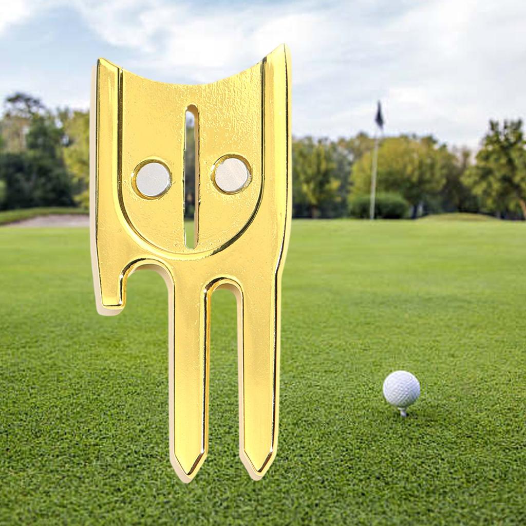 Golf Divot Tool Ball Marker Bottle Opener Green Repair Fork Golden