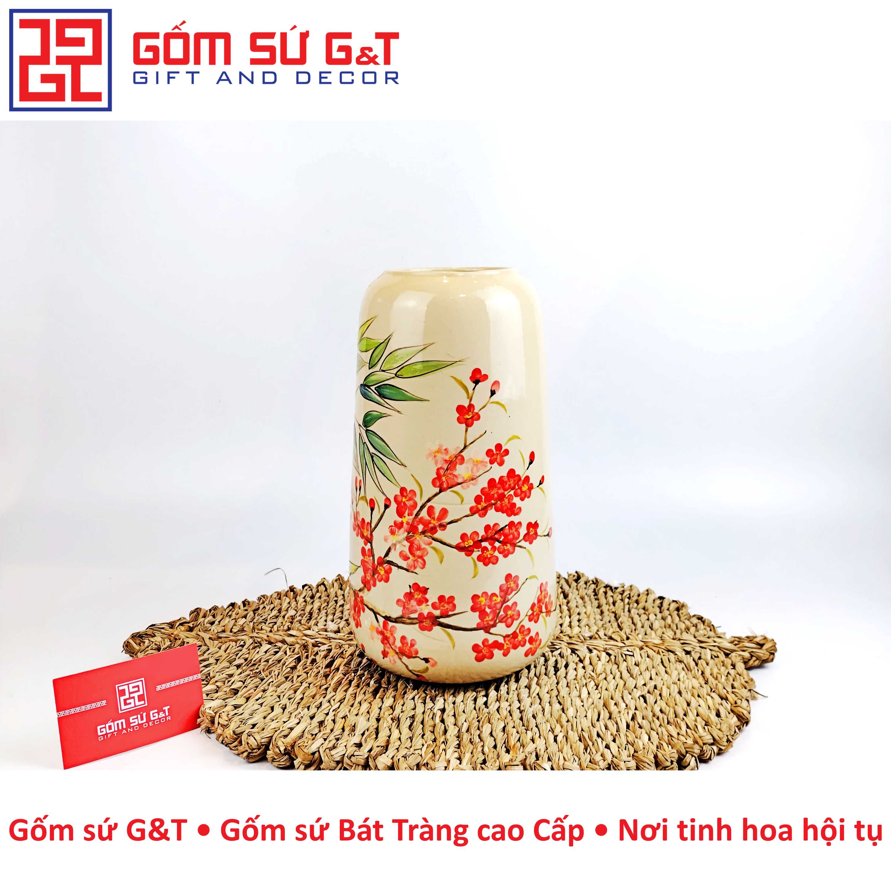 Lọ hoa dáng đu đủ vẽ trúc đào Gốm Sứ G&T
