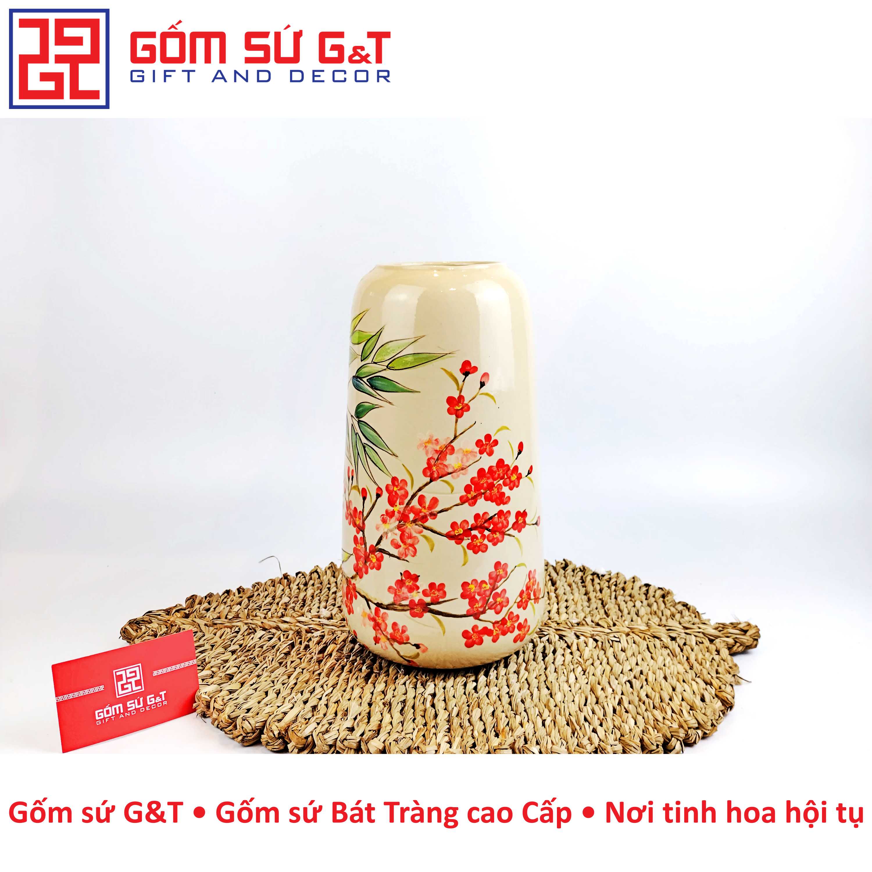 Lọ hoa dáng đu đủ vẽ trúc đào Gốm Sứ G&amp;T