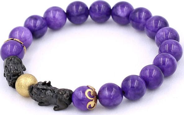 Vòng chuỗi đeo tay Đá Vân Rồng Tím size 8 ly, 10 ly, 12 ly - Vòng tay Tỳ Hưu Đôi inox đen VVRITHHEV8 - hợp mệnh Hỏa, mệnh Thổ
