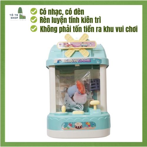 Đồ chơi máy gắp thú bông mini cho bé, có đèn và phát nhạc, kèm nhiều thú bông, trò chơi gắp thú tại nhà