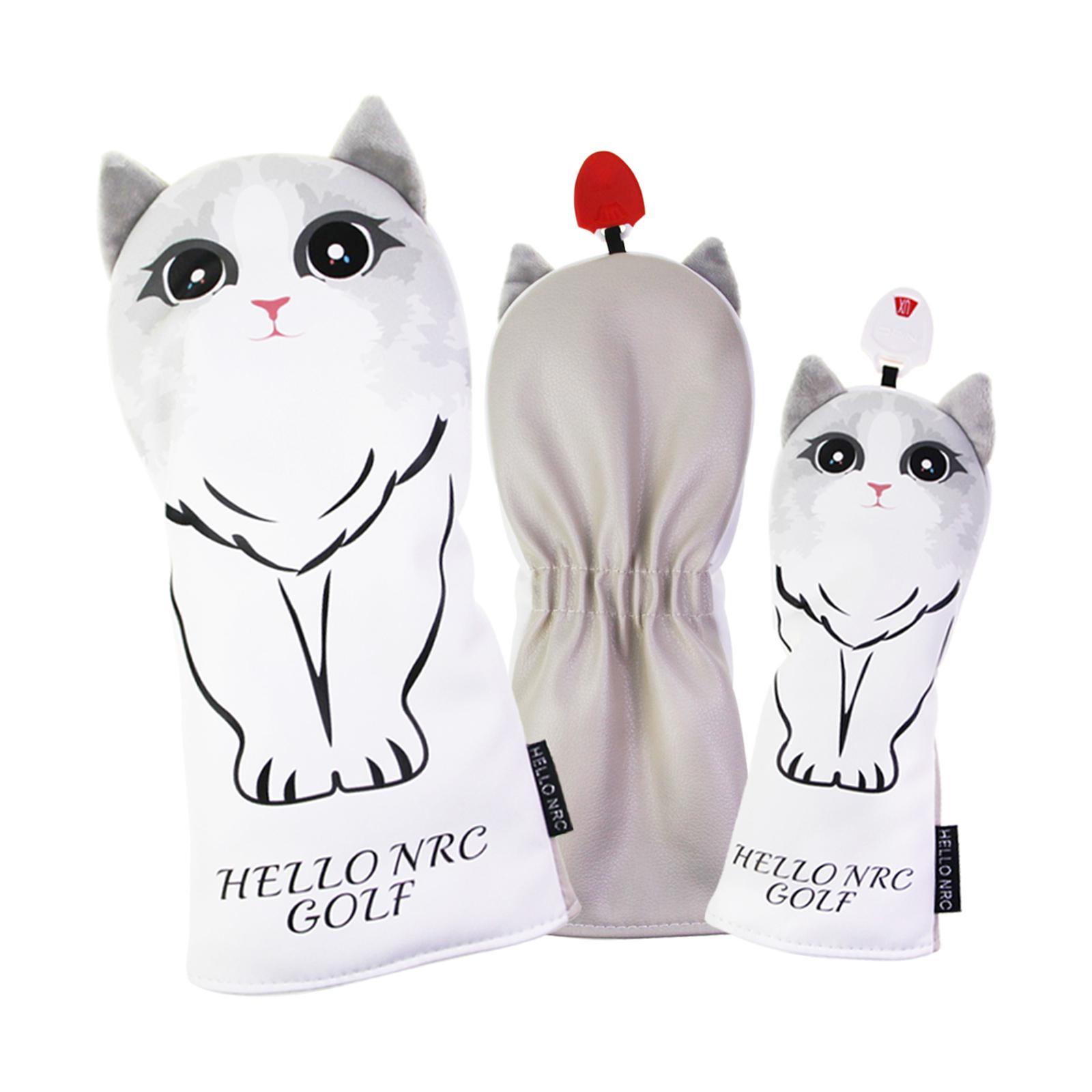 3pcs/4pcs Golf Club Wood Head Cover Driver Fairway Wood Head Cover Golf 1 3 5 UT Covers Replacement Sleeve Protector Guard with Cat Pattern