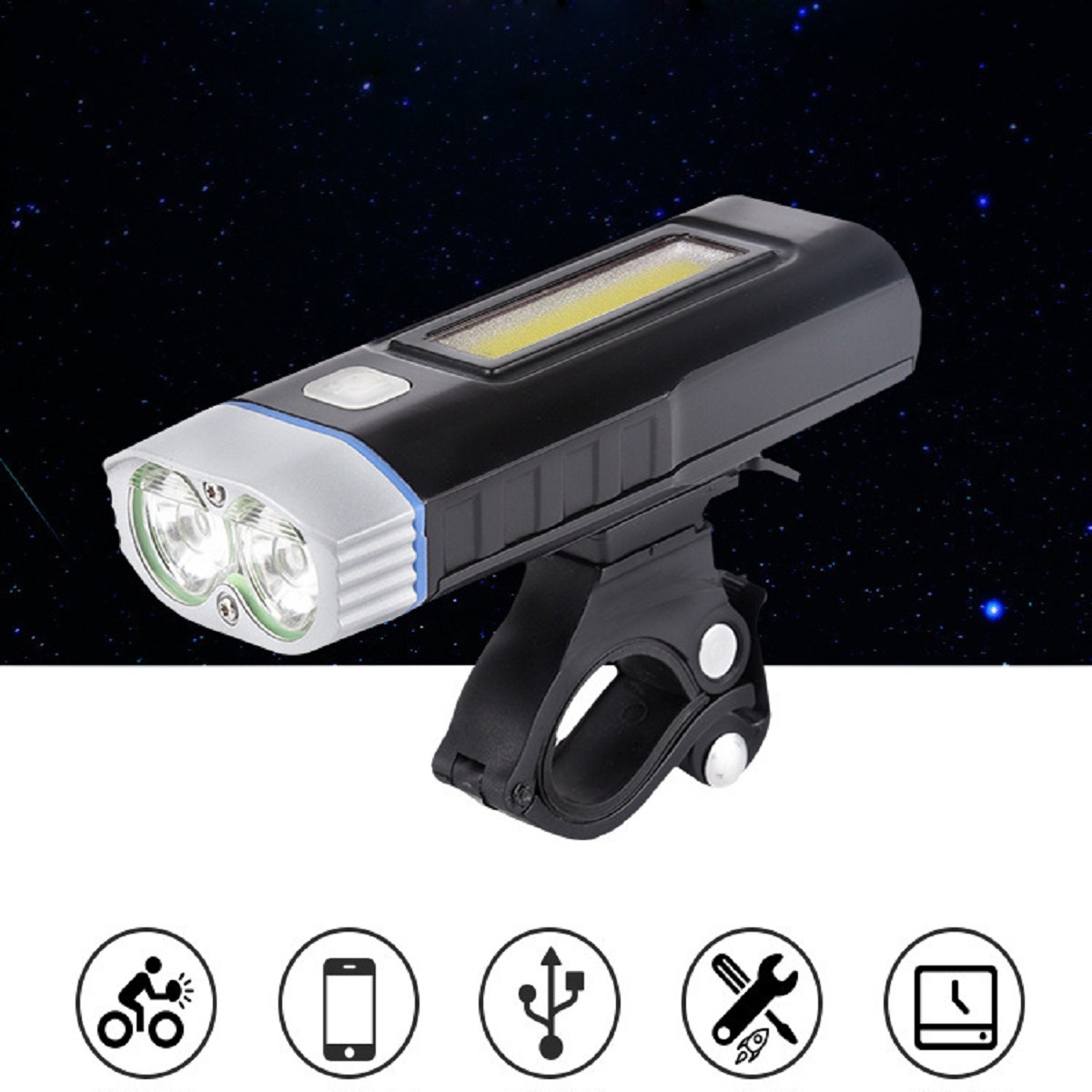 COMBO Đèn Xe Đạp HJ048 LED 2 Pha Kiêm Sạc Dự Phòng Và Đèn Hậu Sạc USB BS216