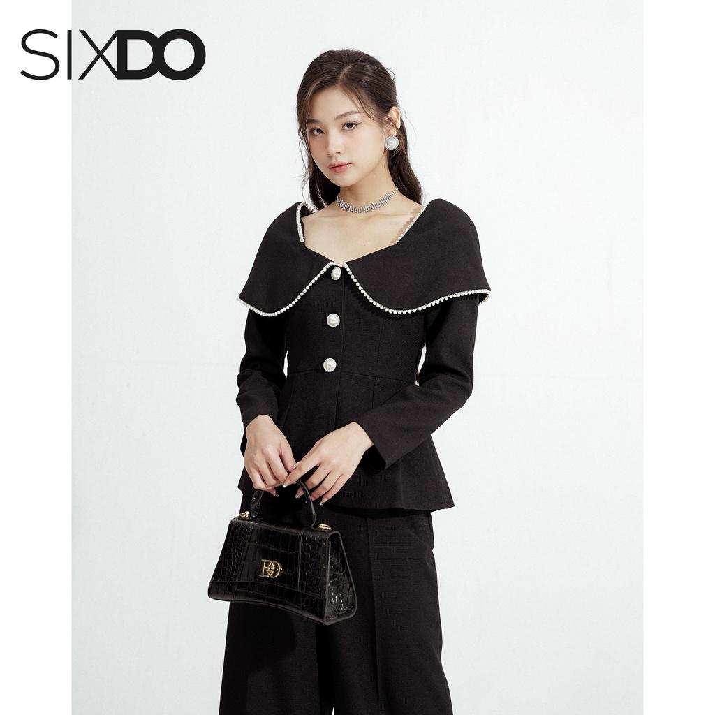 Áo Vest nữ dài tay phối hạt cổ SIXDO