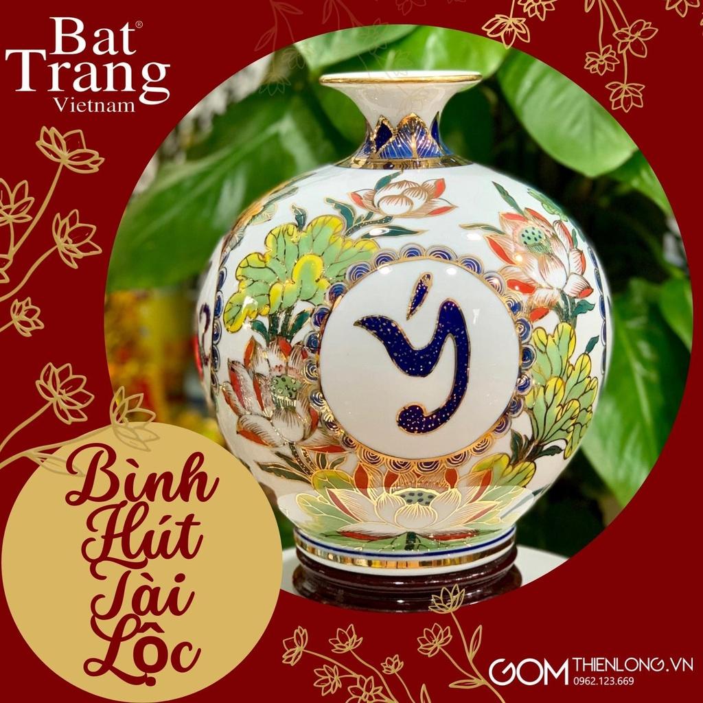 Bình Hút Lộc Vạn Sự Như Ý Vẽ Vàng Cao Cấp - Bình Gốm Phong Thủy Bát Tràng