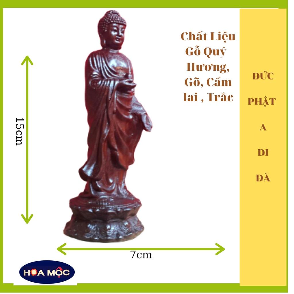 Tượng Phật A Di Đà Bằng gỗ Quý Trắc, Gõ, Mun, Cẫm, Hương. Cao 15cm. Tượng để xe ô tô, thờ phụng, trang trí