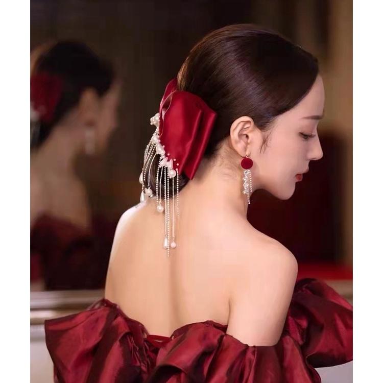 Nơ to đính hạt cài tóc cô dâu trend mùa cưới 2021 2022 Giangpkc 15cmx25cm