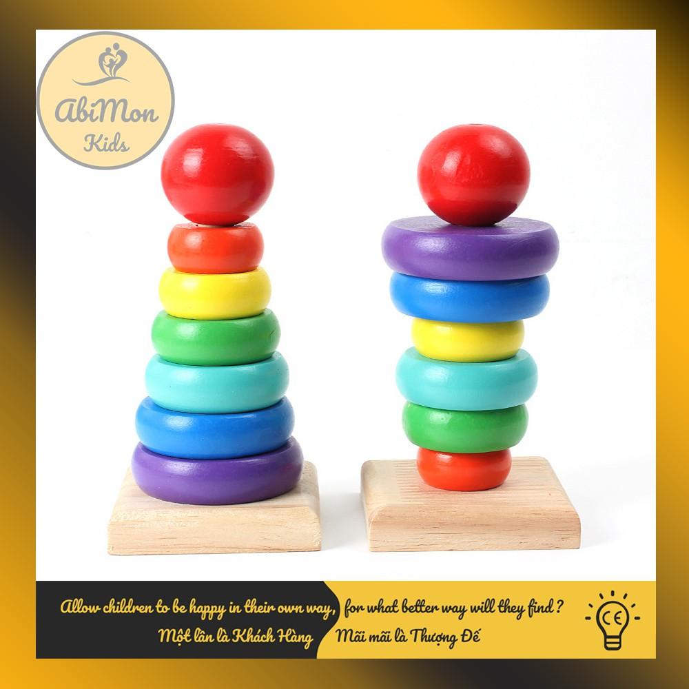 Bộ Xếp Tháp Cầu Vồng Bằng Gỗ Cho Bé ️ Montessori cao cấp