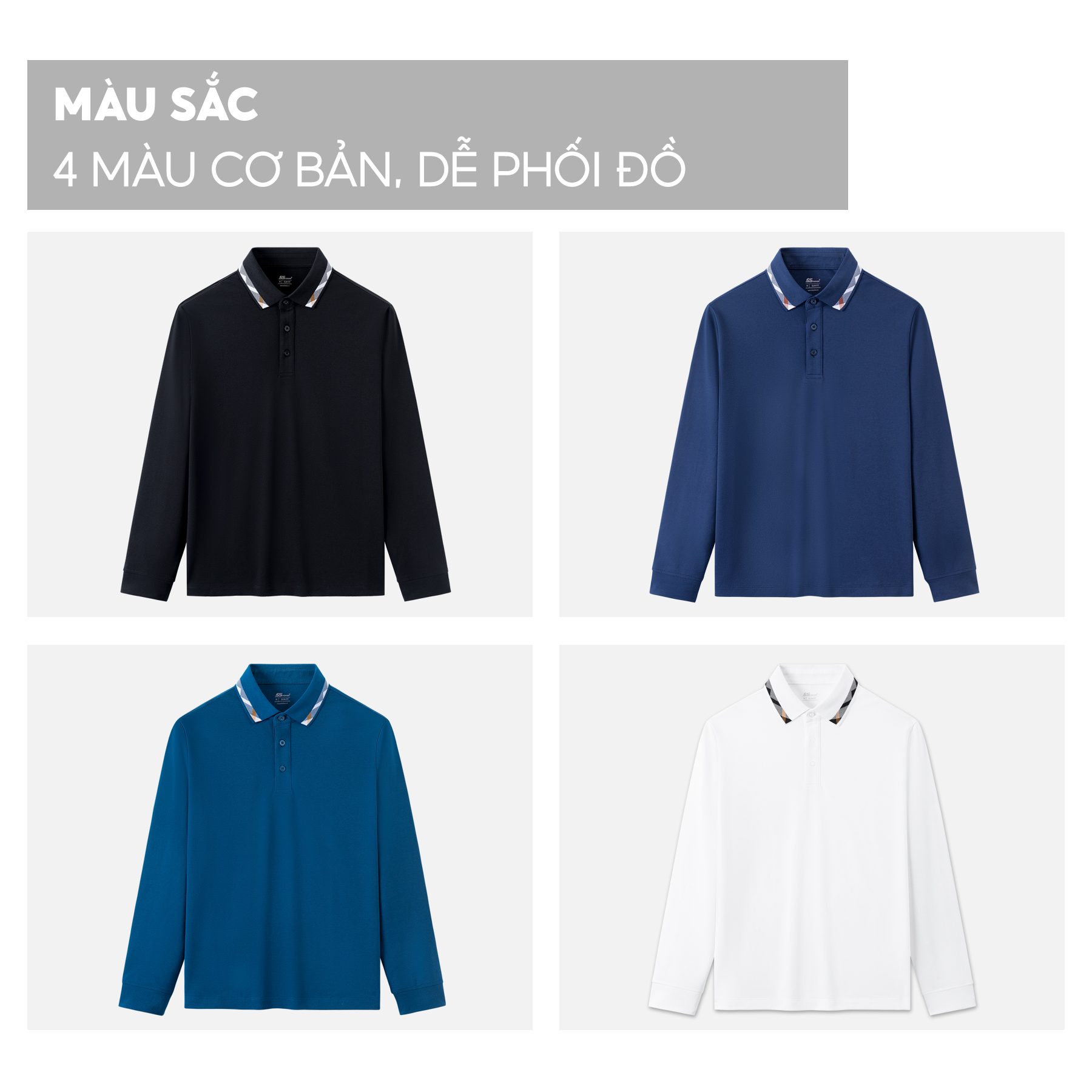 Áo Polo Nam Dài Tay Cổ Bẻ 5S FASHION, Chất Cotton Mềm, Thấm Hút, Ấm, Thiết Kế Trơn Dễ Mặc