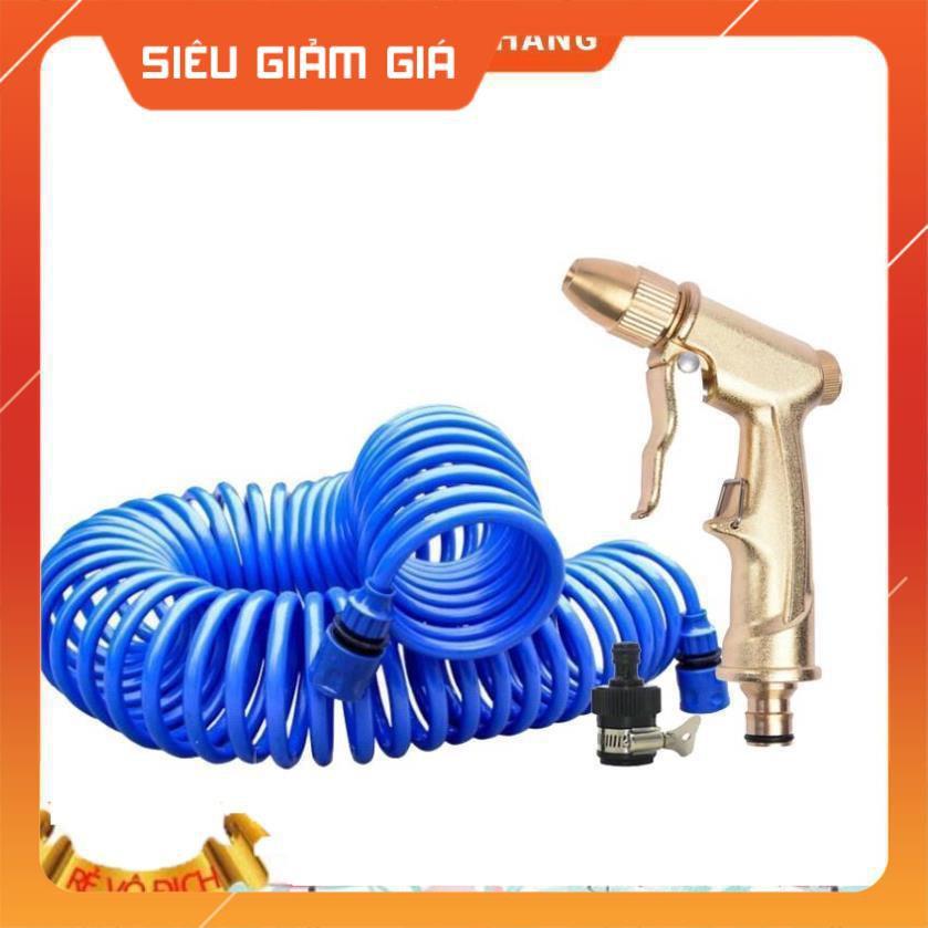 Bộ vòi xịt nước tưới cây đa năng tăng áp lực nước kèm dây tưới dạng lò xo co dãn 701-1814 loại 10m