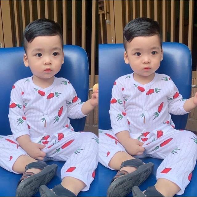 Bộ cotton giấy dài tay cúc giữa cho bé sơ sinh 3-15kg cúc giữa - BO5