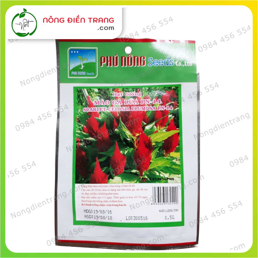 Hạt Giống Hoa Mào Gà Lửa Đỏ Phú Nông - Gói 500mg - Màu đỏ rực rỡ, đẹp, nở lâu, không phai màu VTNN Nông Điền Trang