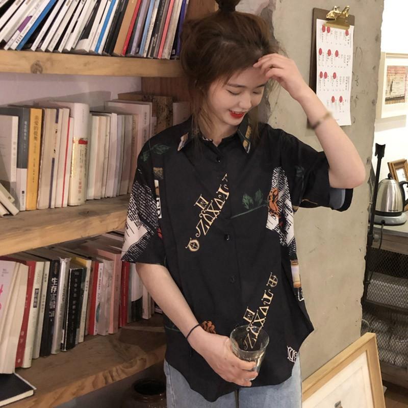 Áo Sơ Mi Tay Ngắn Dáng Rộng In Họa Tiết Hoạt Hình Kiểu Vintage Thời Trang Dành Cho Nữ
