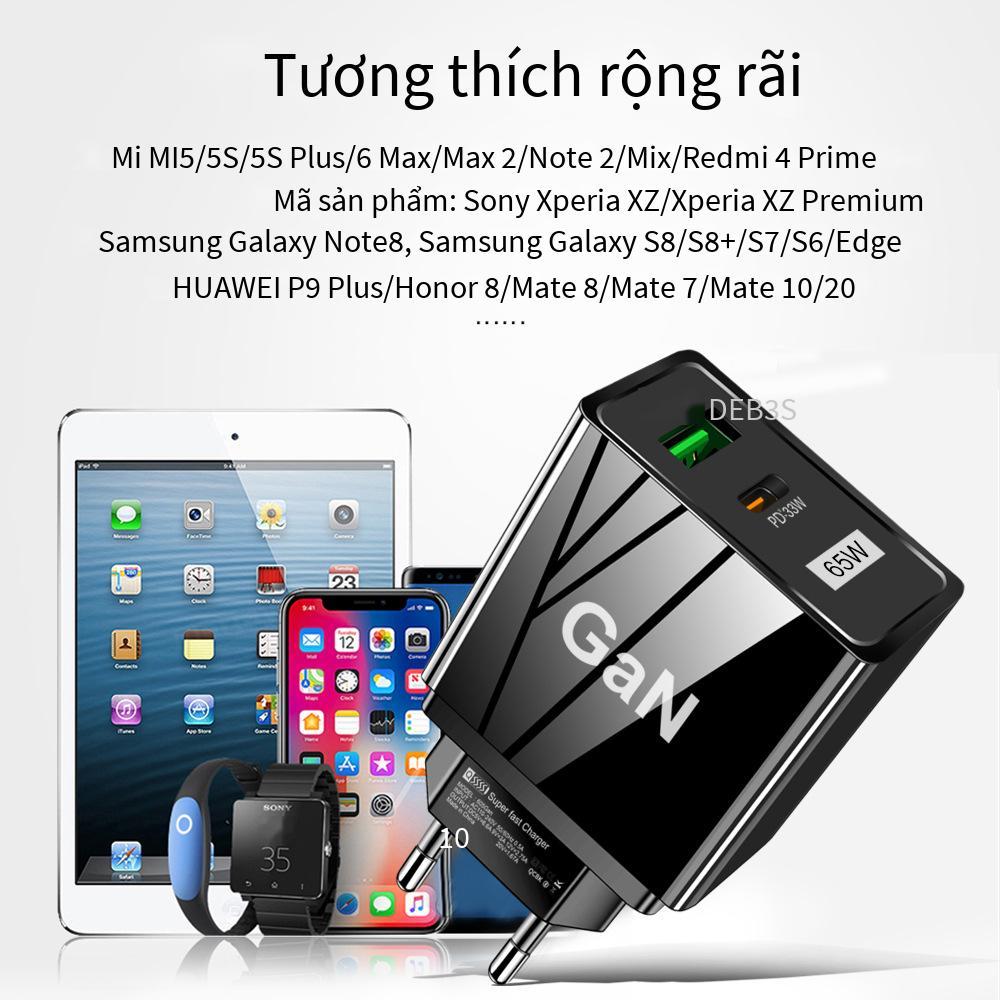 Đảm Bảo Chất Lượng 65W Gallium Nitride PD Sạc Nhanh QC3.0 + PD Điện Thoại Di Động Sạc Nhanh Đầu Laptop Đa Năng GaN Nguồn Điện