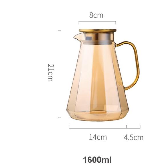 Bình nước thủy tinh Borosilicate Vàng Hoàng Kim 2 Lít | Bình thủy tinh vàng cao cấp chống sock nhiệt dung tích 2000ml