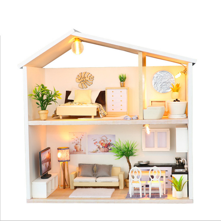 Mô hình nhà DIY Doll House Light Time Kèm Đèn LED và Mica chống bụi