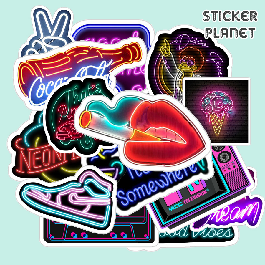 Bộ Sticker Tím neon Pastel Hình Dán Màu Purple Nhạt Decal Trang Trí Chống Nước Chất Lượng Cao