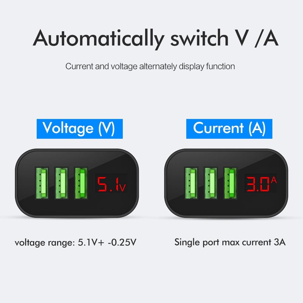Cốc sạc nhanh với 3 cổng USB 5V 3A phích cắm EU có thể sử dụng tại nhà và mang theo du lịch