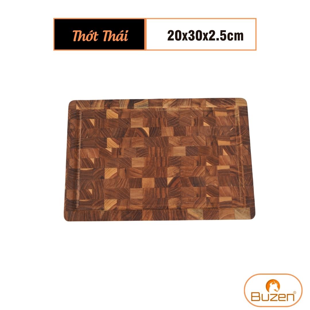Thớt Gỗ Teak BUZEN Cao Cấp 20x30x2.5cm - Thớt gỗ cứng có rãnh chống tràn