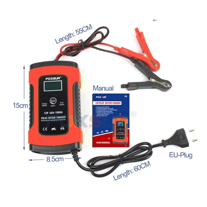 Bộ sạc acquy, máy sạc ắc quy 12V 5A kèm phục hồi bình,tự ngắt khi đầy,khử sunfat