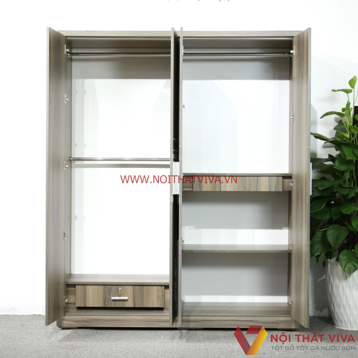 Tủ Quần Áo 4 Cánh Gỗ MDF Màu Nết Chạy Chỉ Chạm Họa Tiết Tinh Xảo Đẹp