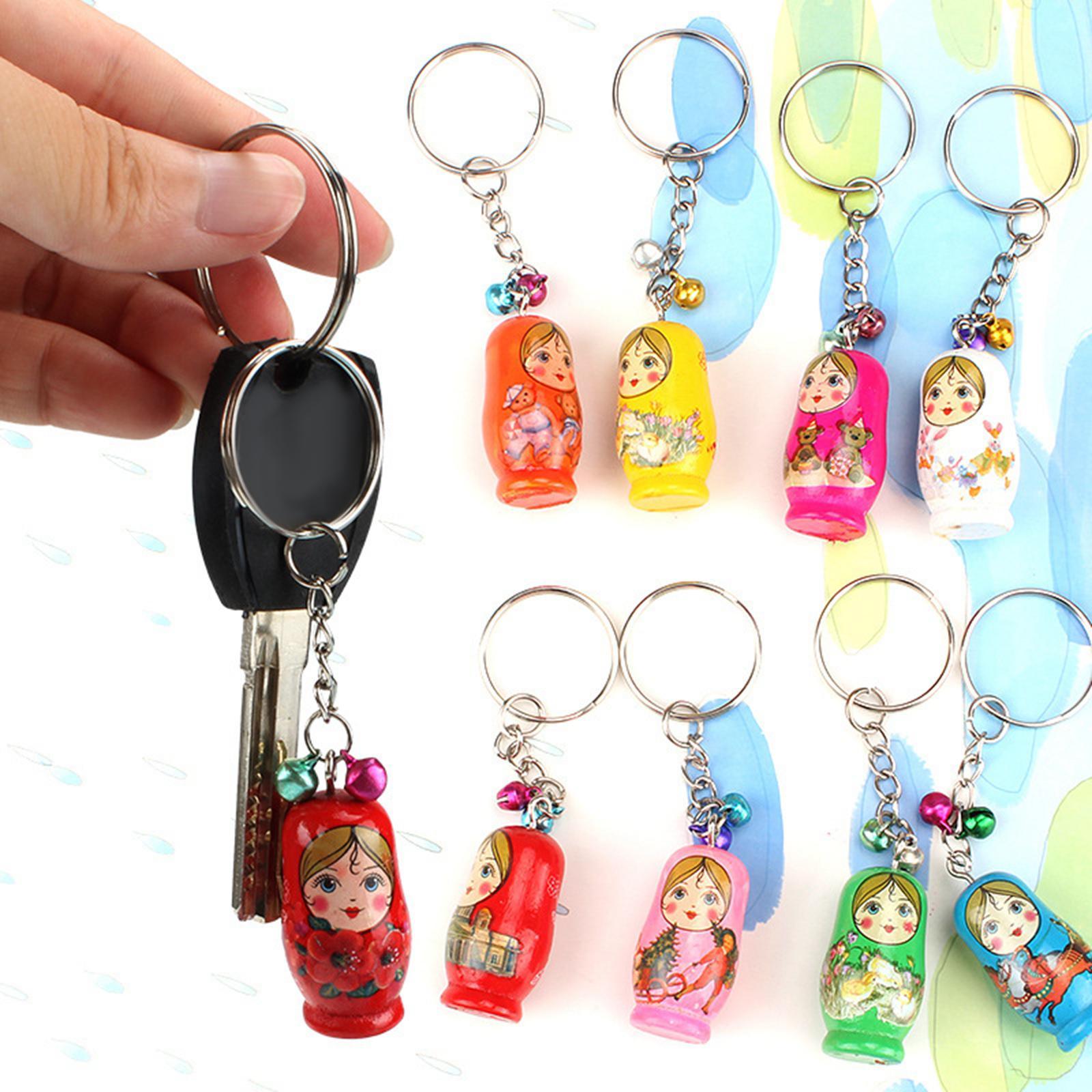 12 Pieces Russian Nesting Dolls Keychain Bags Wooden Stacking Dolls Pendant