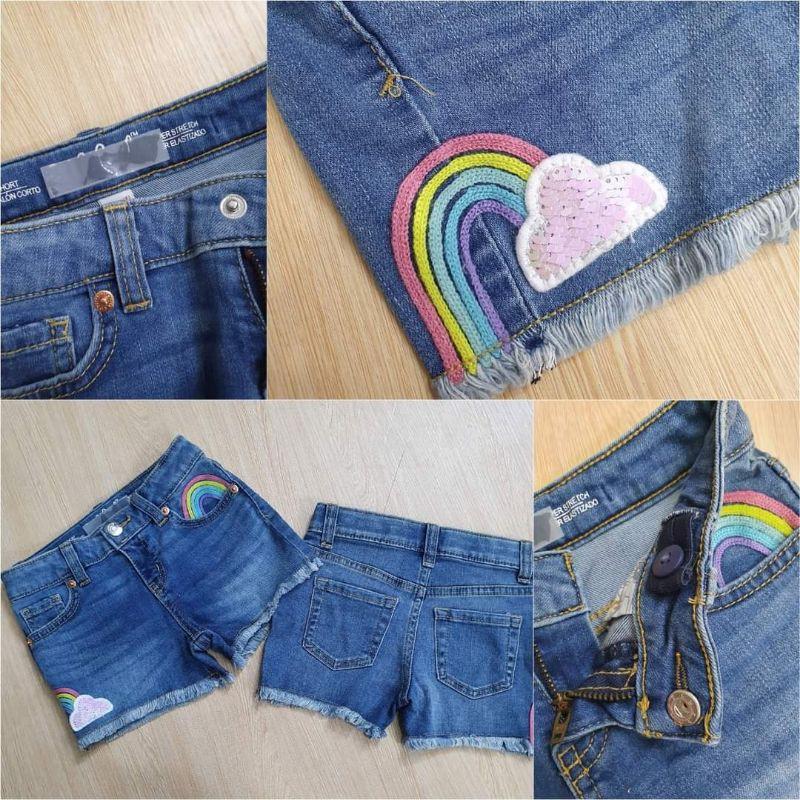 Quần short jean cầu vồng bé gái