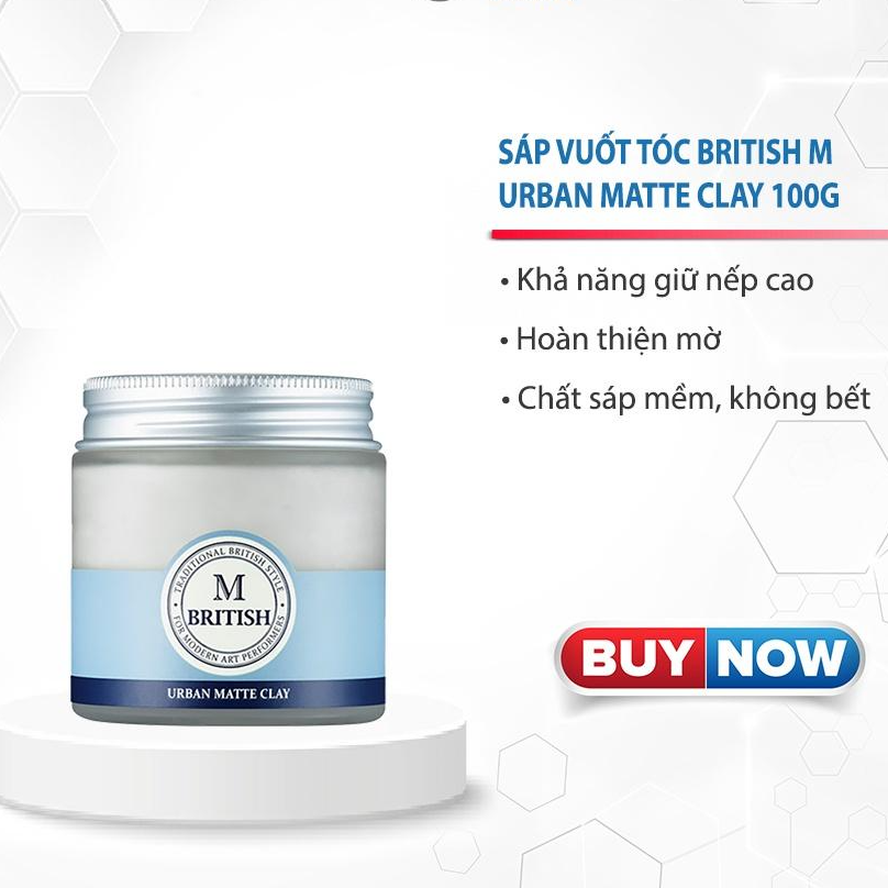 Sáp vuốt tóc cao cấp tạo kiểu linh hoạt giữ nếp tự nhiên cho nam và nữ BRITISH M Urban Matte Clay - 100g