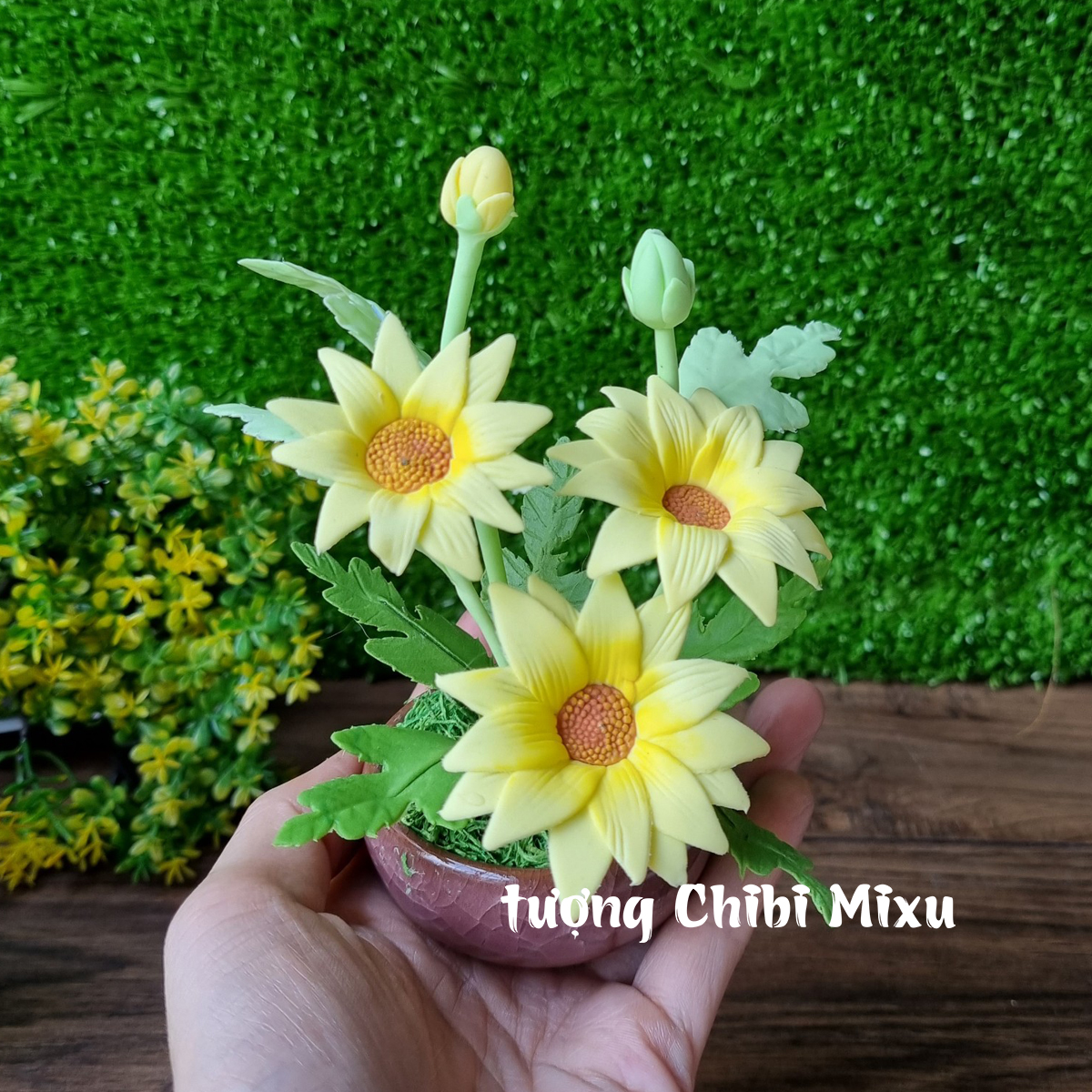 Chậu hoa Hướng Dương bằng đất sét Nhật