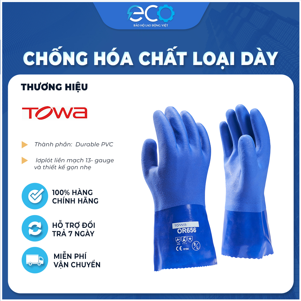 Găng tay chống hóa chất loại dày dùng cho công nghiệp hóa dầu, chống thấm nước Towa OR656