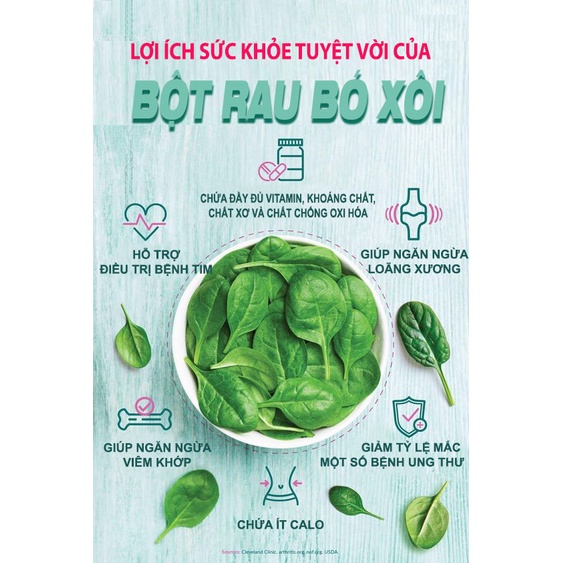 Bột cải bó xôi 100 % nguyên chất (bina/chân vịt) (Spinach powder) 60 gram-Dùng nấu súp,cháo,....