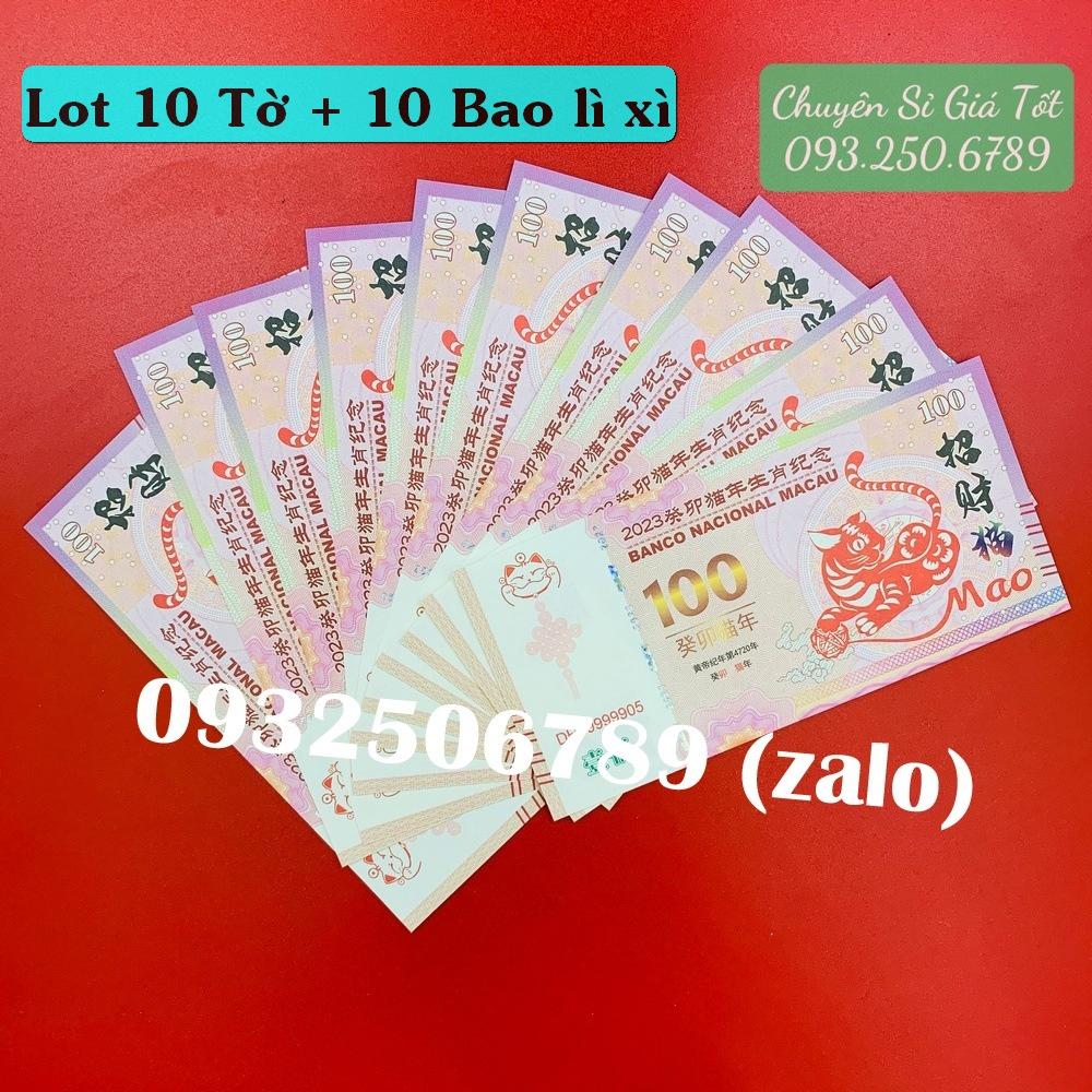 Combo 10 Tờ Tiền Lưu Niệm 100 Dollar Macao Hình Con Mèo - Quà Tặng Lì Xì Tết Quý Mão 2023