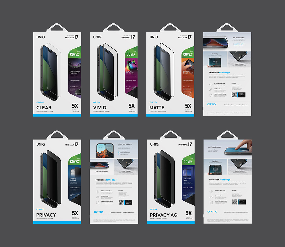 Kính Cường Lực Cho iPhone 17/ 17 Air/ 17 Pro/ 17 Pro Max UNIQ OPTIX COVEX VIVID Clear Trong Suốt Viền Đen Độ Dày 0.33mm Hàng Chính Hãng