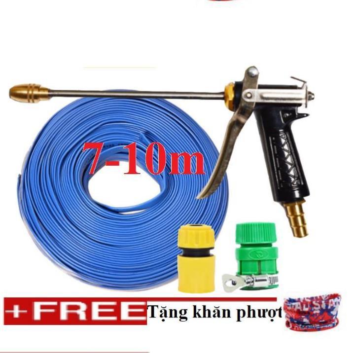 Bộ dây vòi xịt nước rửa xe, tưới cây . tăng áp 3 lần, loại 7m, 10m 206318 đầu đồng,cút,NỐI VÀNG+ tặng khăn phượt TL